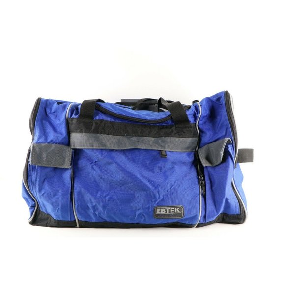 Vintage 90s Eddie Bauer EbTek Distressed Spell Out Large Duffel Bag Gym Bag Blue